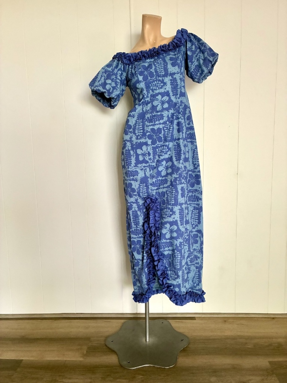 VTG 1980s Hawaiian Floral Print Maxi Dress Sz S